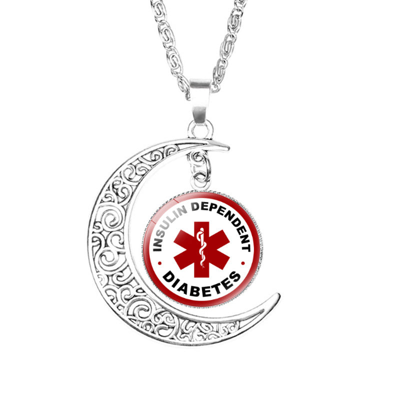 Wholesale Life Star Moon Necklace Medical Signs Diabetic Diabetes Warning Necklace